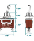 Beefy 12V DC 30A SPST Toggle Switch with dimensions showing 2-pin ON/OFF and durable copper contacts for heavy duty use in autos.