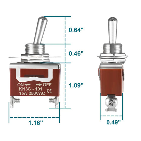 Beefy 12V DC 30A SPST Toggle Switch with dimensions showing 2-pin ON/OFF and durable copper contacts for heavy duty use in autos.