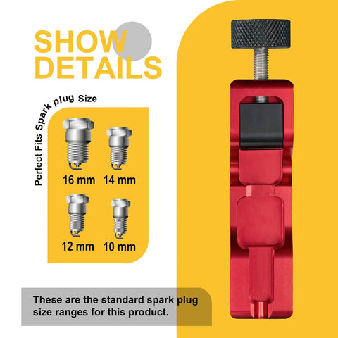 Red Universal Spark Plug Gap Tool With 32 Steel Feeler Blades for 10mm 12mm 14mm 16mm Spark Plugs, detailed product view.