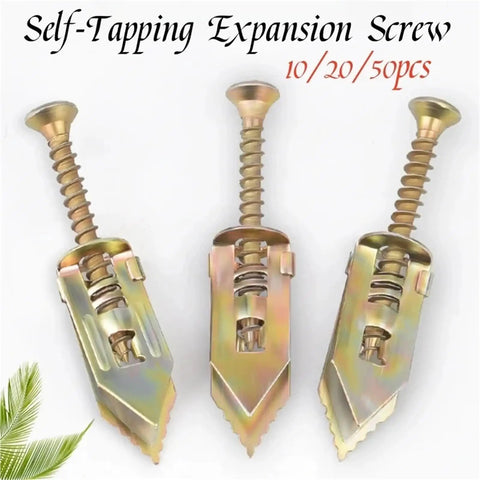 Self Tapping Screws And Drywall Anchors Kit For Plasterboard 100 Or 200 Pcs Heavy Duty Yellow Zinc Plated Carbon Steel Rust Resistant No Prep Self Drilling Install For Fast Secure Wall Mounts, 3 anchors
