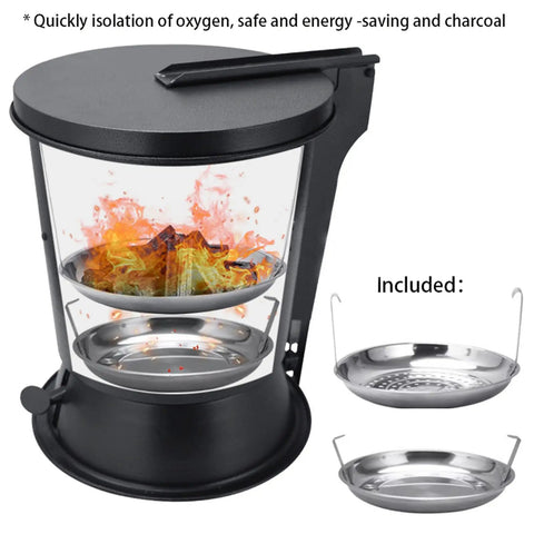 Heavy Gauge Charcoal Extinguishing Canister Slams The Lid To Smother Flames Instantly Stops Grill Fires Cold with fire inside.
