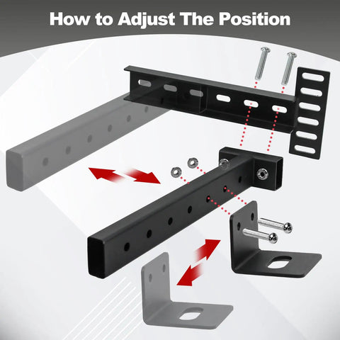 Instructional image showing Rock Solid Heavy Duty Headboard Brackets For Adjustable Bed Bases, featuring adjustable positioning and hardware.