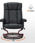 Manual Recliner With Ottoman For RV And Small Spaces 360 Degree Swivel Black Faux Leather With Dual Side Recline Knobs Cozy Padded Armrests