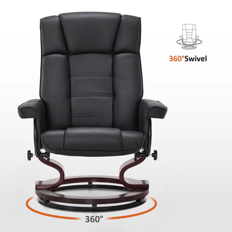 Manual Recliner With Ottoman For RV And Small Spaces 360 Degree Swivel Black Faux Leather With Dual Side Recline Knobs Cozy Padded Armrests