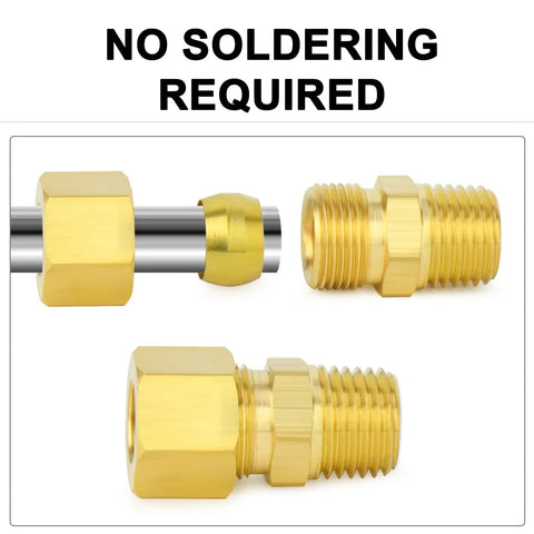 Brass Compression Tube Fitting 1/4 Inch OD By 1/8 Inch NPT Male Union Connector with No Soldering Required, 10 Pack Plumbing Fitting