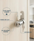 Cam Lock For Cabinets And Drawers, Quick Install Zinc Alloy Security Lock With Keys, Durable Replacement Hardware, 1 Pack shown installed