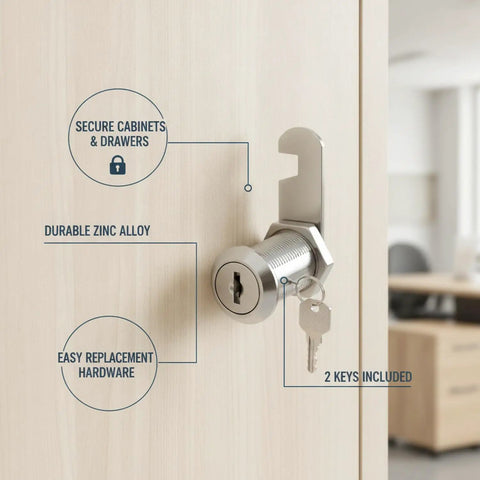 Cam Lock For Cabinets And Drawers, Quick Install Zinc Alloy Security Lock With Keys, Durable Replacement Hardware, 1 Pack shown installed