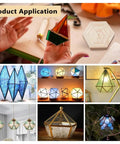 Hella Reliable Wood And Glass Soldering Jig Set Featuring Hexagon And Pentagon Molds For No Sweat Stained Glass Assembly and Killer DIY Art Projects With Dead Straight Precision Alignment showcased in various stained glass projects.