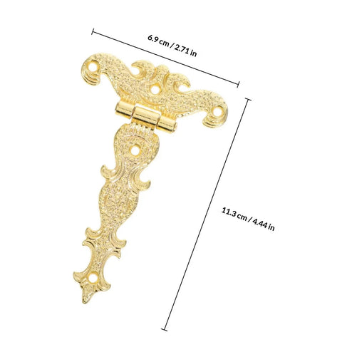 Two Pack Vintage Zinc Alloy Hinges For Wood Boxes And Furniture Old School Classic Decorative Cabinet Hardware, gold ornate hinge