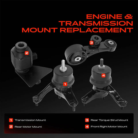 Heavy Duty Engine Motor And Transmission Mount Kit With Torque Strut Support For Toyota Venza 2009 To 2016 V6 3.5L Automatic components layout