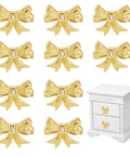 12 Pack Gold Bow Drawer Knobs Set For Vintage Dresser And Cabinet Diamond Accent Zinc Alloy Pulls For Kitchen Cupboard Vanity Bedroom Wardrobe Home Decor Hardware displayed on white drawer