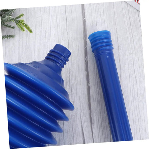 Heavy Hitter Two Piece Toilet Plunger Set With Grippy Handle To Kick Loose Stubborn Sink Clogs Using Rapid Air Surge For Smooth Bathroom Drain Clearing Zero Sweat Days, blue rubber plunger head and handle.