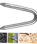 1 Bag U Shaped Fence Staples Durable Fasteners For Chicken Wire And Hardware Cloth With Quick And Easy Install No Fuss For Fencing Projects On Farms And Gardens shown in various installation views.