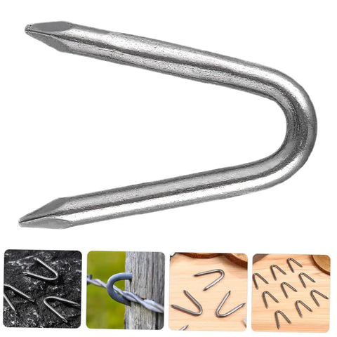 1 Bag U Shaped Fence Staples Durable Fasteners For Chicken Wire And Hardware Cloth With Quick And Easy Install No Fuss For Fencing Projects On Farms And Gardens shown in various installation views.