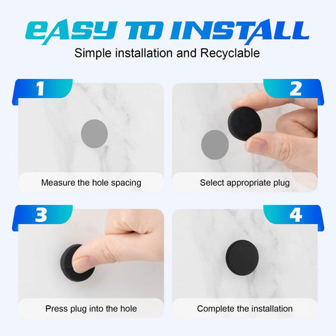 Installation guide for 125 Piece Rubber Plugs For Round Holes Set In Assorted Sizes Premium Black Silicone, showing steps to install plugs.