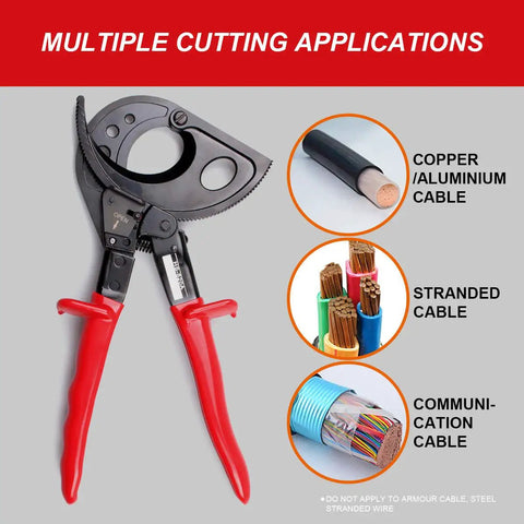 Heavy Duty Ratcheting Cable Cutter For Aluminum And Copper Wires Up To 400 Mm2 with one-hand operation displayed with cables