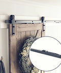 Soft Close Barn Door Hardware Kit For 42 Inch Door Fits 5 To 10 Feet Track In Two Solid Pieces For Quiet Smooth Sliding And No Fuss Install With Step By Step Instructions J Shape Track installed view