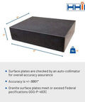 Granite Surface Plate 6 By 8 By 2 Inches Grade B 0 Ledge Precision Ground For Flatness Plus Minus 0.0001 Inch Machining Reference Tool Meets GGG P 463C Certificate Of Inspection Included