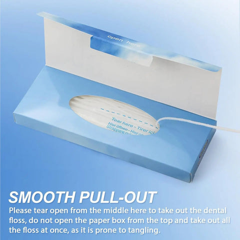 Open package showing 3 In 1 Floss For Braces And Bridges With 120 Pre Cut Strands, Easy Glide Precision Clean Around Brackets And Wires