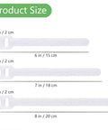 60 Pack Hook And Loop Cable Ties 6 7 8 Inch White size chart showing lengths and widths for cable management