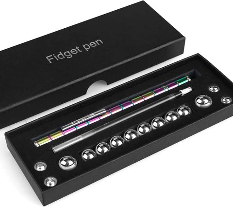 Magnetic Fidget Pen Decompression Toy For Teens And Kids in black box with rings and steel balls, stress reliever gift for boys 8 to 12