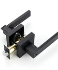 Heavy Duty Privacy Door Lever Set In Matte Black Finish With Square Door Handles For Bedroom And Bathroom