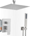 Shower System Brushed Nickel 10 Inch Rain Shower Head Ceiling Mount With Handheld Luxury High Pressure Combo Set, all metal.