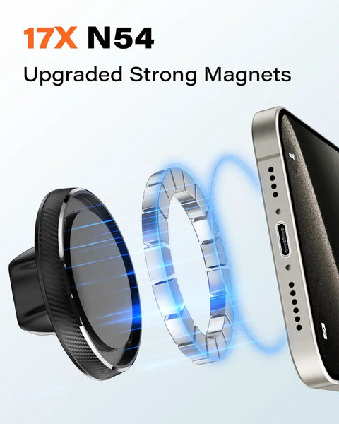Flexible Gooseneck MagSafe Phone Holder for iPhone Long Arm Gym Mount with 17x N54 magnets securing phone.