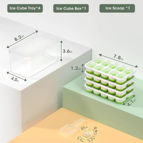Smooth Silicone Ice Cube Tray Set With Lid And Storage Bin Four Pack For Freezer Organization Big Time Saver Super Slick Design Easy Pop Out Keeps Your Kitchen Dang Tidy Weekend Or Weekday
