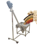 Beefy Stainless Steel Vertical Screw Conveyor Feeder With Inclined Auger For Granules And Powder, 66.9 Inch Lift in action.