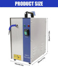 Heavy Duty Commercial Jewelry Steam Cleaner 1300W Professional Electric SteamJet For Gold Silver Gem Rings and Diamond Glow Up With 2L Stainless Steel Tank, side view with controls and dimensions.