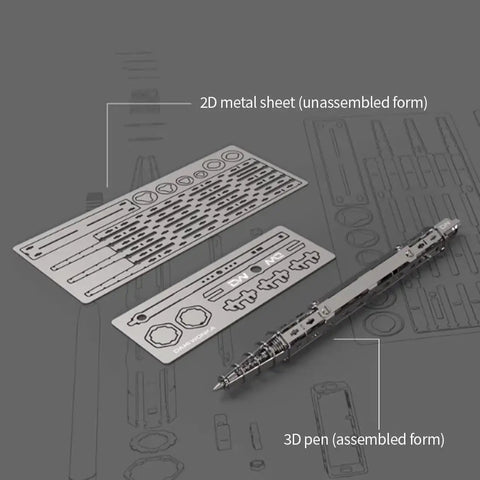 Steampunk 3D Metal Pen Puzzle Kit For Adults Dope DIY Mechanical Construction Set With Simple Assembly Premium Writing Performance Creative Building Gift For Friends Black, 2D metal sheet and assembled pen