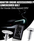 Heavy Duty 14 Piece Lower Engine Cover Pin Kit, Tough As Nails Splash Shield Bolts and Radiator Access Clips For Honda Civic Accord Crv Garage Daily Drive, silver fasteners on a black background.