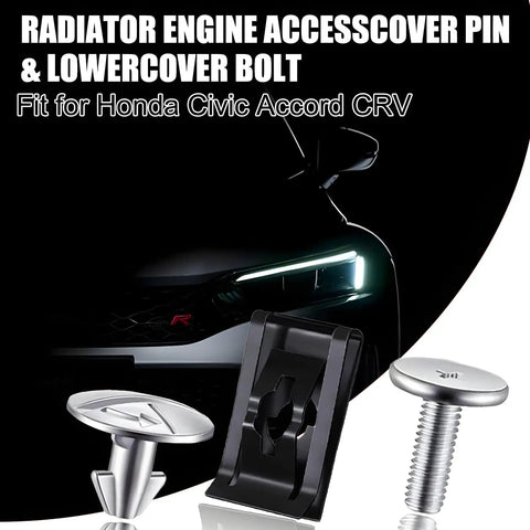 Heavy Duty 14 Piece Lower Engine Cover Pin Kit, Tough As Nails Splash Shield Bolts and Radiator Access Clips For Honda Civic Accord Crv Garage Daily Drive, silver fasteners on a black background.
