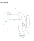 Diagram of Brushed Gold Single Hole Bathroom Faucet With Single Handle, Solid Brass Construction, 1.2 GPM Flow. Dimensions shown.