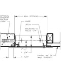 Diagram detailing installation dimensions for Heavy Duty 24x24 Metal Access Door With Neoprene Gasket for drywall use.