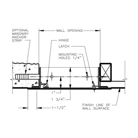 Diagram detailing installation dimensions for Heavy Duty 24x24 Metal Access Door With Neoprene Gasket for drywall use.