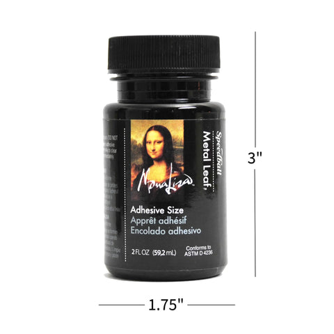 Mona Lisa Metal Leaf Adhesive bottle, front view, 2 oz, water-based gilding glue for gold/silver/copper, Amazon brand