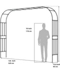 Dimensions of Beefy Garden Arch Trellis For Climbing Plants Outdoor 126 Inch Long 94.5 Inch High 15.8 Inch Wide with silhouette for scale