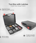 Open and closed views of Durable Plastic Tool Box With Secure Latching System For Grab And Go Storage Of Hardware and Small Parts