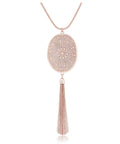 Long Layered Necklace Set For Women With Oval Disk Pendant And Tassel Fringe Y Shape Necklace In Rose Gold, Statement Jewelry For Everyday Or Party Wear