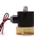 Heavy Duty 3 8 Inch Zinc Alloy Solenoid Valve 12 Volt Dc Normally Closed Npt 0.6 Cv with black coil and wires.