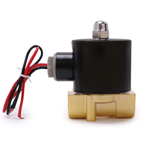 Heavy Duty 3 8 Inch Zinc Alloy Solenoid Valve 12 Volt Dc Normally Closed Npt 0.6 Cv with black coil and wires.
