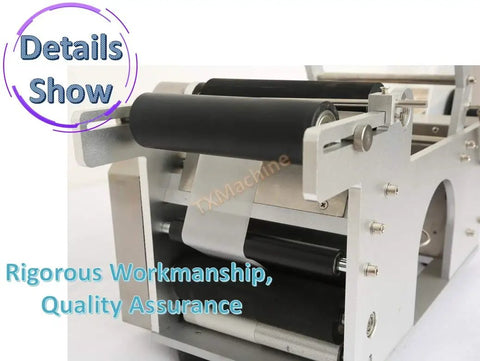 Close-up of No Sweat Semi Automatic Round Bottle Labeling Machine Built Tough Label Applicator showcasing quality components.