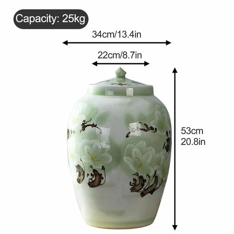 Slay Your Pantry Game With This Knockout Green Ceramic Rice Jar Featuring Hella Secure Airtight Lid, 25kg capacity.
