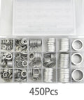 Ultimate 450Piece Aluminum Oil Drain Gasket Kit With 18 Sizes From 6mm To 24mm For Any Vehicle Maintenance Job And Superior Wear Resistant Seals You Can Trust, 450-piece organizer box