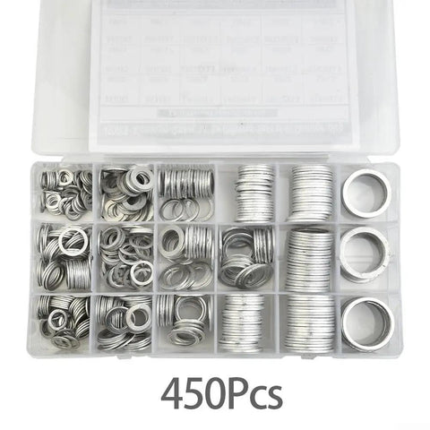 Ultimate 450Piece Aluminum Oil Drain Gasket Kit With 18 Sizes From 6mm To 24mm For Any Vehicle Maintenance Job And Superior Wear Resistant Seals You Can Trust, 450-piece organizer box