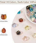Colorful Acrylic Cat Beads Kit 100 Pcs, Cute 3D Cat Face Spacers in 10 Colors for Jewelry Making, showing various bead sizes and colors.
