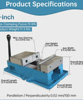 Beefy Heavy Duty 4 Inch Milling Vise With 3.9 Inch Jaw Width CNC Bench Clamp High Precision Drill Press Vise 45 Degree Downward Force Clamping For Milling Drilling And Shaping Machines, 4-inch blue cast iron vise