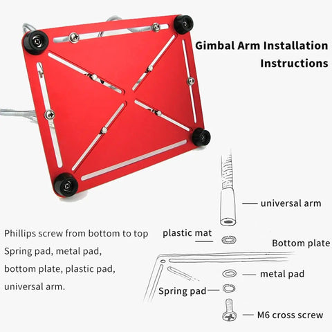 Gimbal arm installation instructions for Helping Hands Soldering Stand With Four Gooseneck Arms And PCB Holder, red panel view